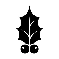 Stylized Holly Leaf and Berries Silhouette Vector Illustration