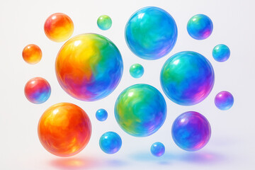 Vibrant collection of colorful spheres floating in a bright, ethereal space.