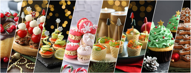 Christmas collage with festive treats. Happy winter holidays