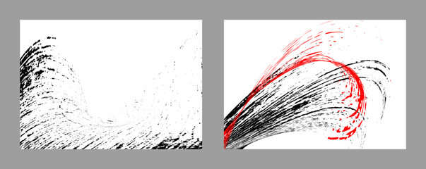Strokes of black and red paint on a white background. Set of two templates. Graffiti element. 