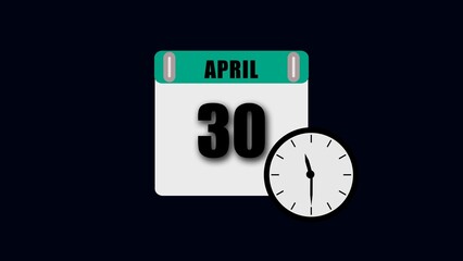 April 30th calendar page with a clock showing 11:00 AM on a dark background date