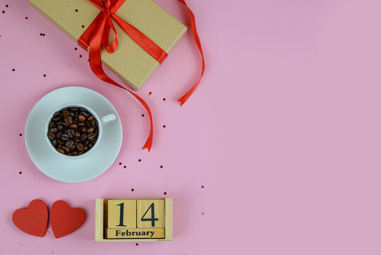 Valentines Day concept, background with coffee and gifts