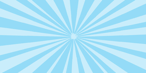 Bright blue sunburst vector illustration with glowing radial light rays and vintage retro pattern design