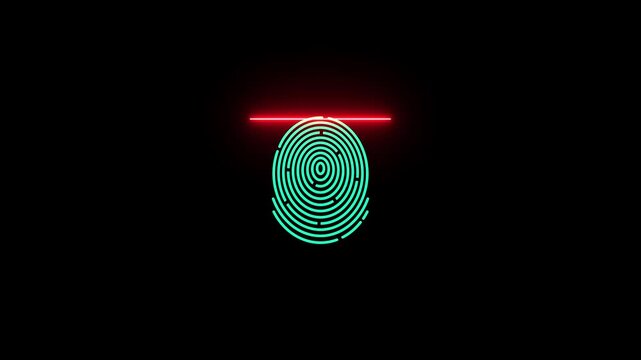 Neon green finger print animation,glowing neon fingerprint with digital circuit icon video motion,futuristic bio metric fingerprint scanner verifying identity 4k footage animated,