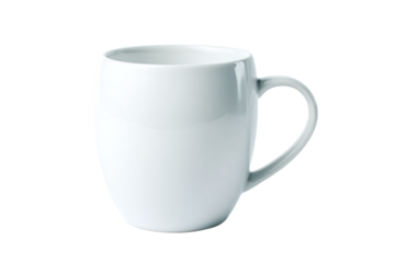 White ceramic mug isolated on transparent background for hot beverages