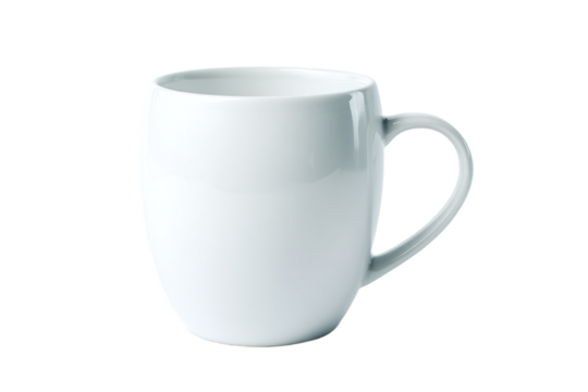 White ceramic mug isolated on transparent background for hot beverages