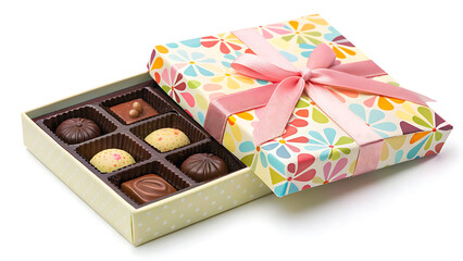 Beautifully decorated gift box filled with assorted gourmet chocolates ready for celebration