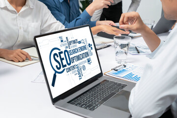 SEO search engine optimization for brisk e-commerce and online retail business showing on computer...