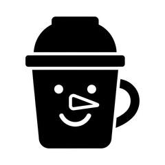 Winter Cup Icon with Snowman Face Silhouette Design