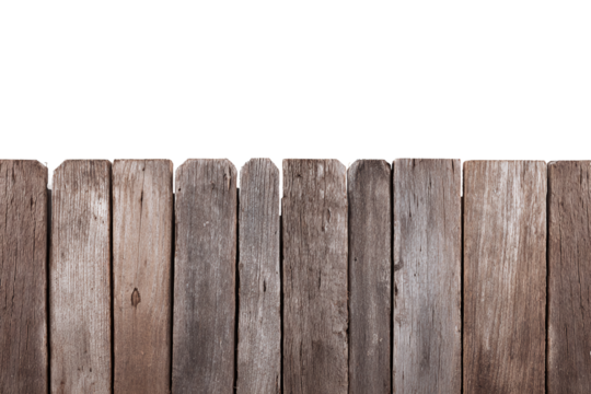 Old wooden fence isolated on transparent background in closeup shot