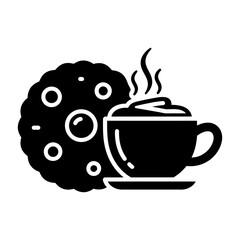 Coffee cup with topping and cookie vector silhouette illustration