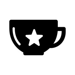 Coffee cup with star icon, cafe symbol in black and white