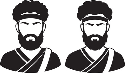 Two bearded men silhouette with curly hair
