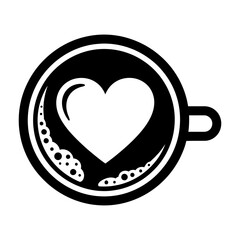 Coffee Cup with Heart Design in Black and White