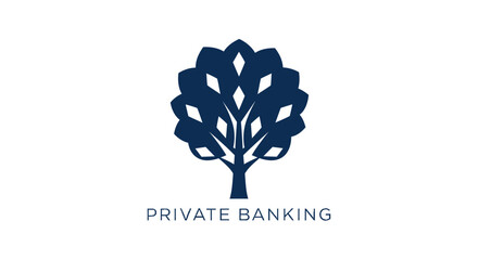 Modern abstract tree logo symbolizing private banking financial growth and wealth management