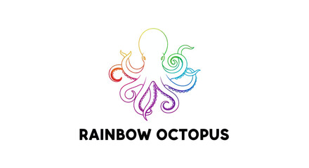 Vibrant Rainbow Octopus Outline Logo Design Modern Graphic Illustration
