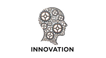 Human head silhouette filled with intricate gears symbolizing innovation, intelligence, and a
