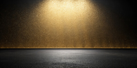 Gold texture matte black spotlight luxury background glitter metallic wall studio floor empty stage elegant minimal