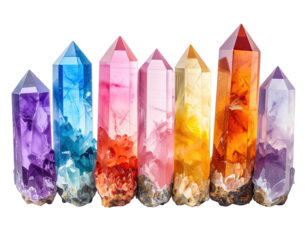 Collection of assorted colorful crystal formations against a pure black background