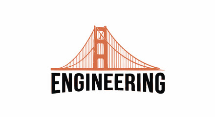 Bold Engineering Text Underneath Classic Suspension Bridge Structure Minimalist Logo Design