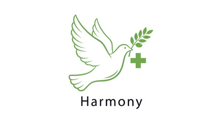 Peaceful Dove with Olive Branch and Green Cross Symbolizing Health Wellness and Environmental