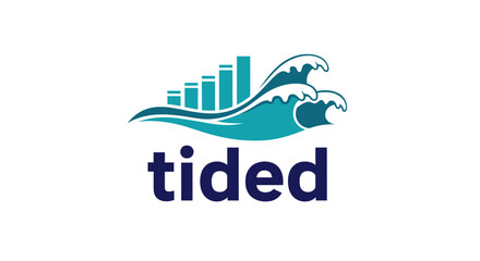 Innovative business logo showing upward trending financial bars emerging from powerful ocean waves