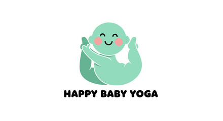 Adorable mint green baby character practicing yoga for health and happy infant wellness