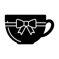 Silhouette Tea Cup with Bow Ribbon Design Vector Graphic