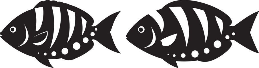 Two striped fish facing each other silhouette