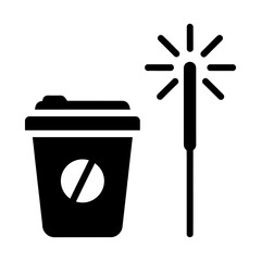 Coffee cup icon and sparkler in black color