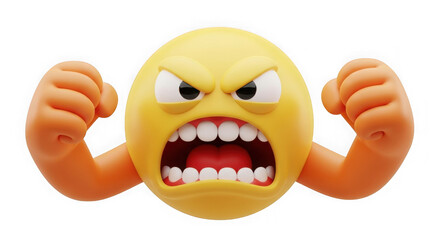 Furious smiley face emoji flexing angry muscles icon