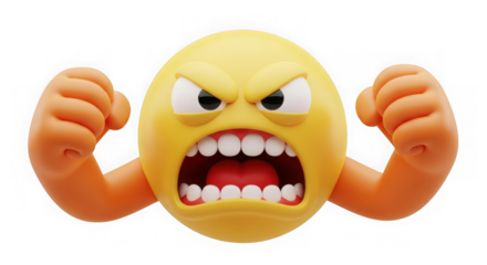 Furious smiley face emoji flexing angry muscles icon