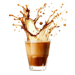 Coffee splash in a glass isolated on transparent background