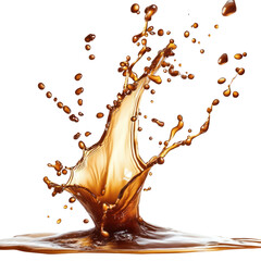 Dynamic splash of brown liquid forming a crown shape isolated on transparent background