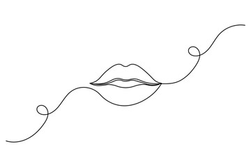 Fototapeta premium Continuous line art drawing of elegant lips, minimalist abstract design, simple expressive aesthetic vector illustration