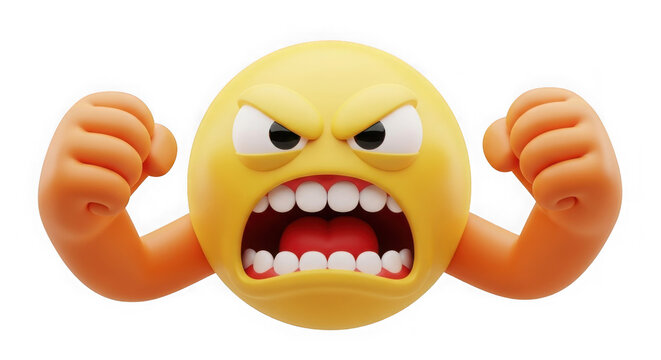 Furious smiley face emoji flexing angry muscles icon