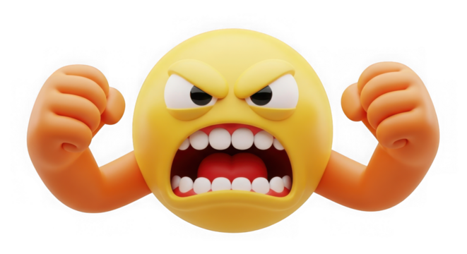 Furious smiley face emoji flexing angry muscles icon