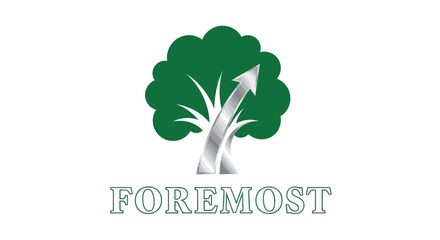 Green Tree Logo with Silver Upward Arrow Representing Business Growth and Environmental Progress