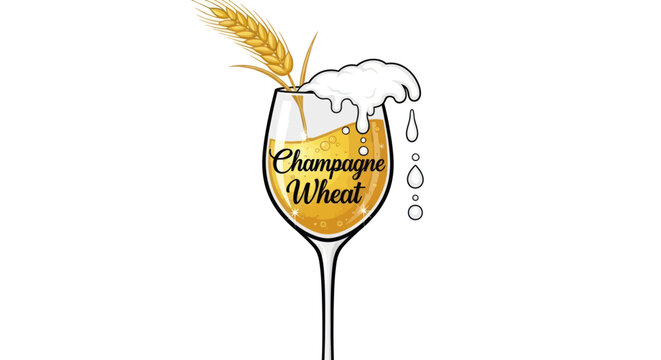 Refreshing Golden Wheat Beer in Elegant Champagne Glass with Frothy Foam and Cereal Grains
