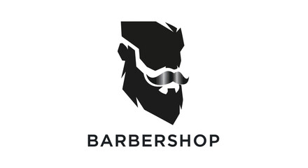 Modern Barbershop Logo Design with Stylish Bearded Man and Mustache Icon Silhouette Vector
