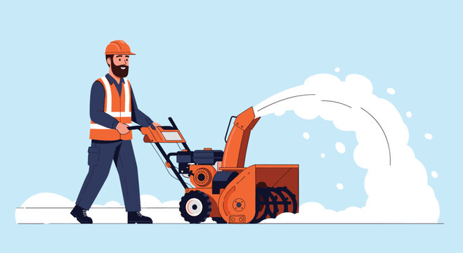 Man in protective gear operating a powerful snow blower to efficiently clear a path of heavy snow.