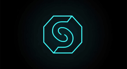 Fototapeta premium Glowing Neon Blue Octagon Spiral Shape Abstract Digital Technology Concept Illustration