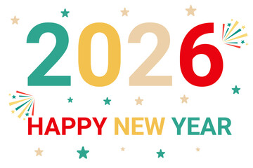 Fototapeta premium Festive 2026 Happy New Year Design – Colorful Celebration Graphic with Stars & Fireworks