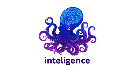 Modern Octopus Mascot with Brain for AI Technology and Smart Solutions Concept