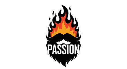 Fiery Beard and Mustache Logo with Passion Text Vector Illustration Dynamic Design