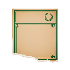 Torn Paper Frame Beige Green Laurel Wreath Isolated On Transparent Background