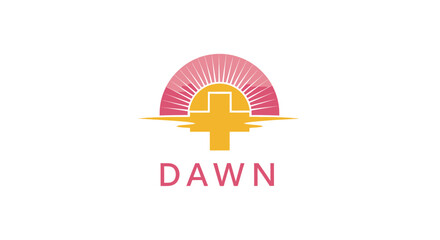 Health and wellness logo featuring sunrise cross design with Dawn text for hope and care