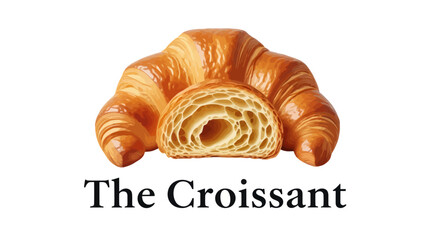 Golden baked French croissant sliced open to reveal its delicious flaky honeycomb texture isolated