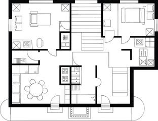 Floor plan, floorplan, house, home, apartment layout, architecture drawing, interior rooms, furniture, staircase, stairs, blueprint