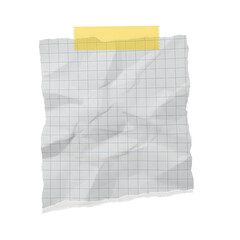 White Crumpled Grid Paper Yellow Tape Isolated On Transparent Background